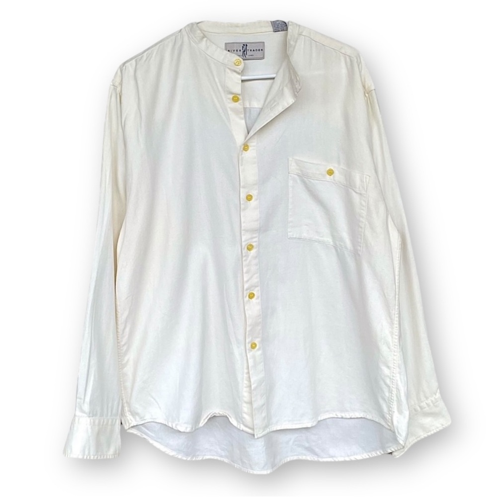 Vintage Comfort Fit Men's White Band Collar Shirt